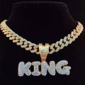 Men Women Hip Hop KING QUEEN Letter Pendant Necklace with 13mm Miami Cuban Chain Iced Out Bling HipHop Necklaces Fashion Jewelry.