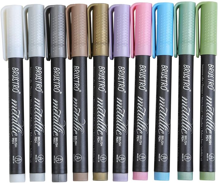BRUSTRO%20Metallic%20Brush%20Pens%20Set%20of%2010%20Colors%20with%20Soft%20Brush%20Tip%20for%20Calligraphy%20Hand%20Lettering%20Colouring%20Scrapbooking%20and%20Card%20Making%20-%20Image%202