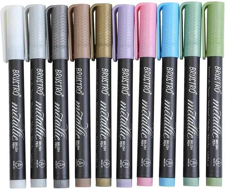 BRUSTRO%20Metallic%20Brush%20Pens%20Set%20of%2010%20Colors%20with%20Soft%20Brush%20Tip%20for%20Calligraphy%20Hand%20Lettering%20Colouring%20Scrapbooking%20and%20Card%20Making%20-%20Image%202