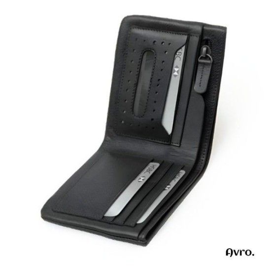 Avro Premium Bifold Wallet With Inner Zipper Pocket Black Wallet For Men Made By 100% Cow Leather Money Bag For Men