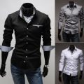 New Fashion Men Slim Fit Dress Shirt Button Down Casual Long Sleeve Regular Gentleman Top Shirts Black White Gray. 