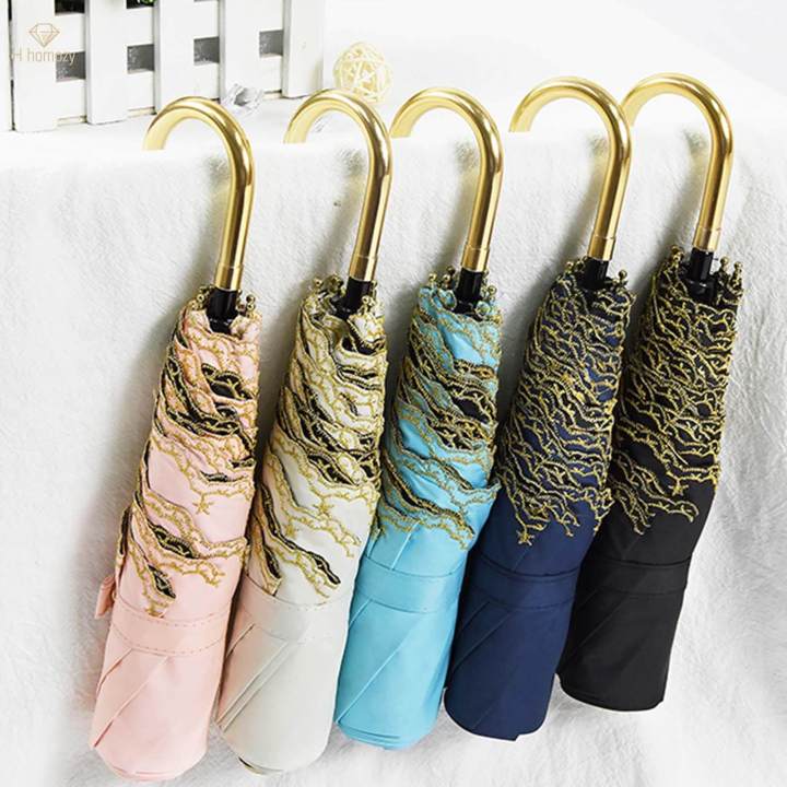 Folding Umbrella Sun Rain Umbrella 6 Ribs Waterproof Lightweight Umbrella black