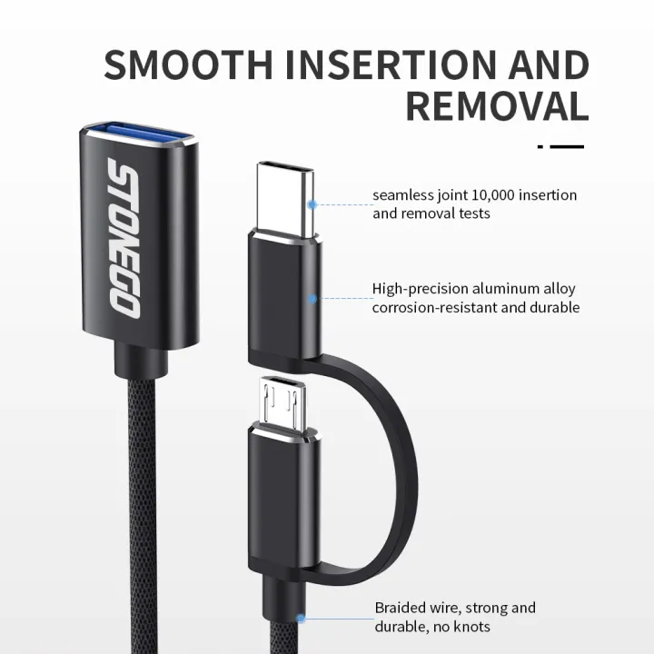 STONEGO%202%20in%201%20OTG%20Adapter%20Cable%20Nylon%20Braid%20USB%203.0%20to%20Micro%20USB%20Type%20C%20Data%20Sync%20Adapter%20for%20Huawei%20for%20MacBook%20U%20Disk%20OTG%20-%20Image%204
