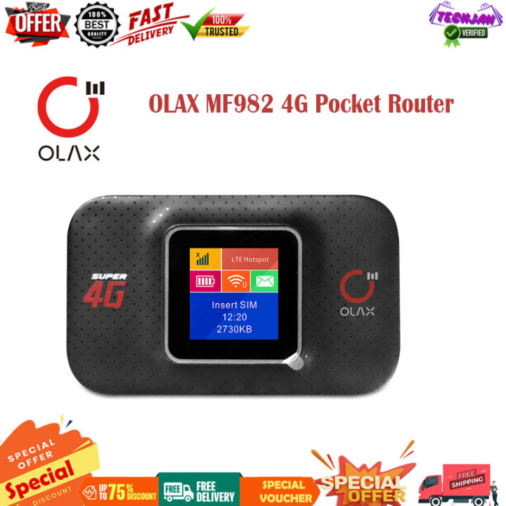 OLAX MF982 4G LTE Pocket WiFi Router – 300Mbps Speed, 3000mAh Battery, LED Display, SIM Supported Portable Hotspot