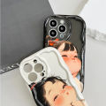 Hontinga for Realme C21Y C25Y Back Back Cover Cute Lovely Girl Cream Texture Wavy Edge Soft Phone Case.