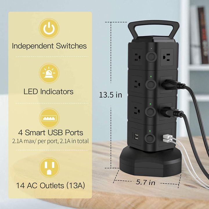 TESSAN%20US%20Multi%20Outlet%20Tower%20Power%20Strip%20with%2014%20AC%20Outlets%204%20USB%20Surge%20Protector%206.5ft%20Retractable%20Extension%20Cable%20-%20Image%205