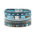 Boho Ethnic Style Magnetic Buckle Clasp Handmade Braided PU Leather Wrap Bracelet Jewelry For Women.
