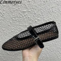 Luxury Ballet Flat Shoes Woman Mesh Hollow Outs Mary Jane Shoes Genuine Leather Loafers Rivet Studded Summer Walking Shoes Women House Foocus.