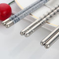 3 Pairs Stainless Steel Reusable Flower Printed Non-slip Chopsticks Tableware. 