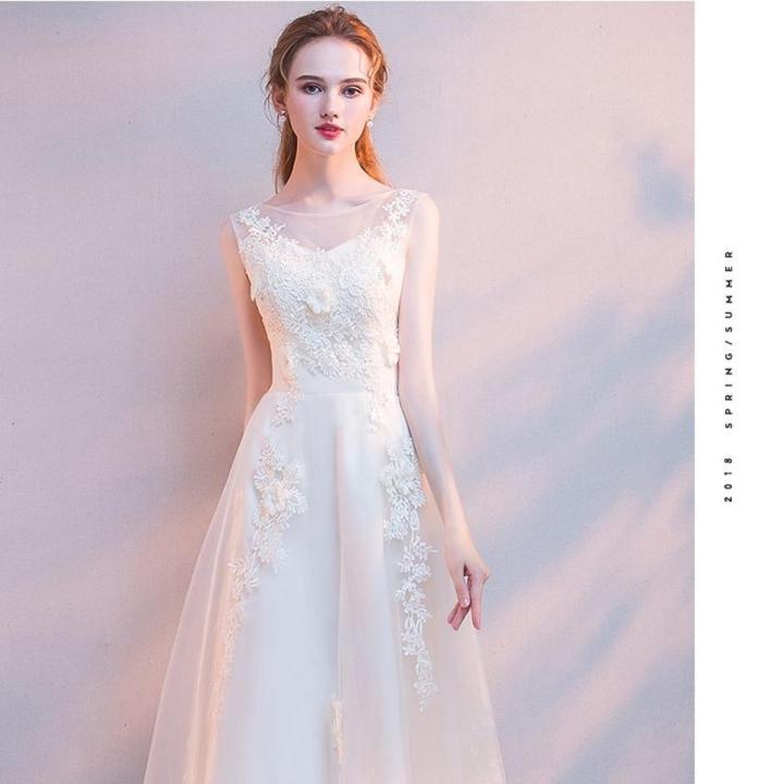 Evening Gown for Women2023New Style White Mid Length Small Ladies Banquet Temperament Bridesmaid Dress Host Dress Autumn Daraz .bd