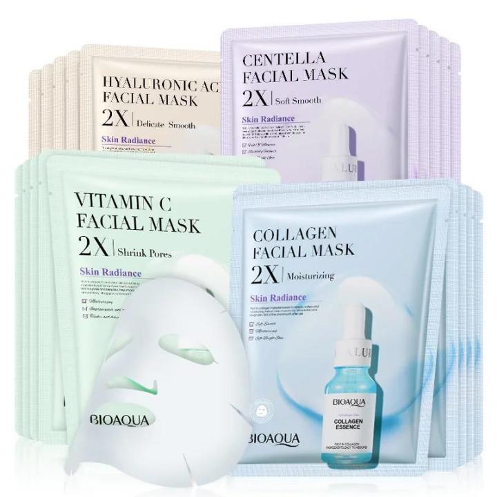 20 Pieces BIOAQUA Centella Collagen Vitamin C Facial Mask Moisturizing Refreshing Sheet Masks Hyaluronic Acid Skin Care Products Lateil