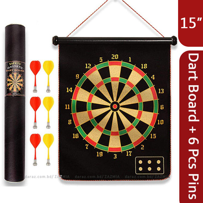 Magnetic Double Sided 15" Dartboard with 6 Pcs Magnet Dart Pins