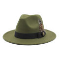 White Woolen Gentleman Classic British Jazz Feather Top Hat Wide Brim Party Church Wedding Fedora Hats Men Women Panama Felt Cap. 