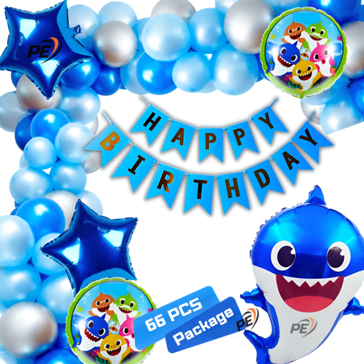 Ultimate Undersea Shark Theme Birthday Decoration Kit- Complete Package with Character Foil Balloons- (Pack of 66 Pcs)