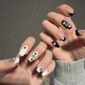 Superman 24pcs White Black Nails Long Square Y2k Style Press On Nail Tips Wearable Full Cover False Nails Wearing Finished Nail Arts. 