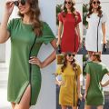 2021 Summer woman dress fashion sports runway casual round neck short sleeve stretch slim fit plus size white mini dress. 