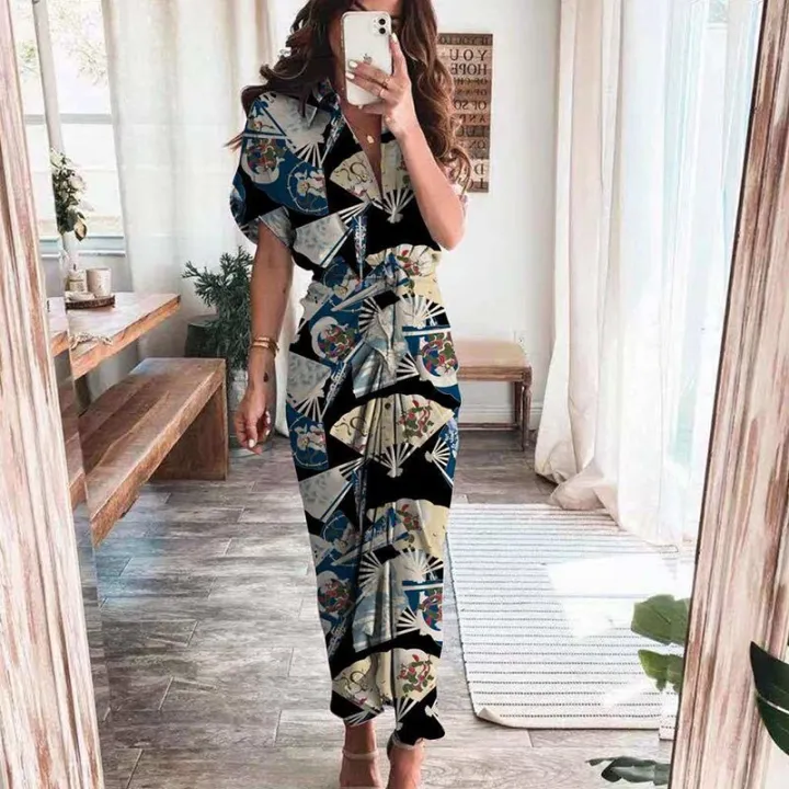 Fashion%20Sexy%20Deep%20V%20Draped%20Shirt%20Long%20Dress%20Casual%20Lady%20Button%20Slit%20Bandage%20Beach%20Dress%20Women%20Elegant%20Short%20Sleeve%20Party%20Dresses%20-%20Image%205