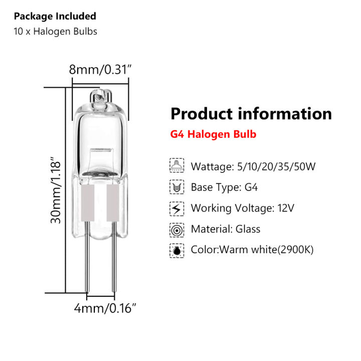 10pcs%20Halogen%20Bulb%20G4%2012V%205W%2010W%2020W%2035W%2050W%20Globe%20Lot%20JC%20Bi-Pin%20LED%20Warm%20White%20Replace%20LED%20Capsule%20Lamp%20Halogen%20Bulbs%20Light%20-%20Image%202
