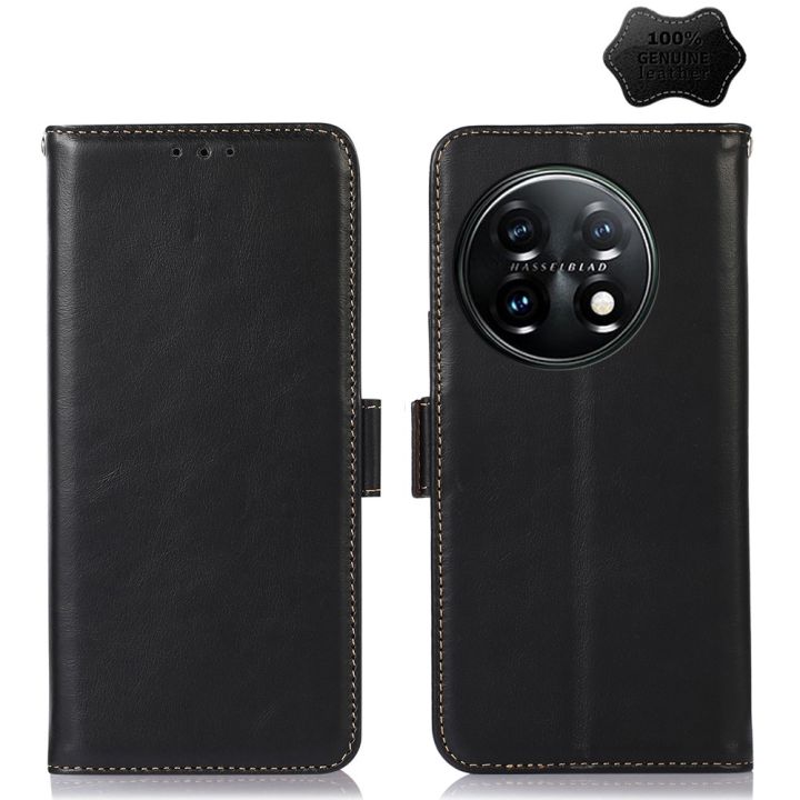 (New)For OnePlus 11 5G Crazy Horse Top Layer Cowhide RFID Leather Phone Case