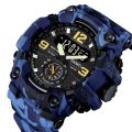 SKMEI 1637 Blue Camouflage PU Dual Time Watch For Unisex - Blue Camouflage. 