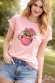 Pink &White Fashionable Tops Ladies Short Sleeve Casual Girls Print  New T-Shirt For Women - T Shirt For Women. 