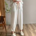 Artistic Retro Leisure Style Linen Elastic Waist All-Match Summer Harem Pants.
