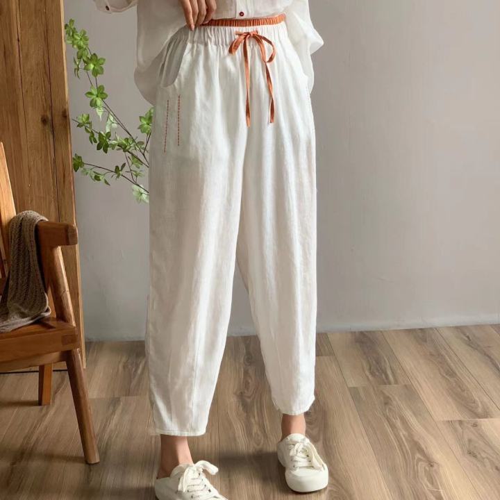 Artistic%20Retro%20Leisure%20Style%20Linen%20Elastic%20Waist%20All-Match%20Summer%20Harem%20Pants%20-%20Image%204