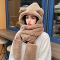 3 in 1 Winter Hat Fashionable Women's Winter Plush Hat Set Cute Bear Ear Shape 3-in-1 Scarf Gloves Neck Warmer Solid Color Warm. 