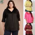 Ladies Plus Size Regular Fit Solid Spread Collar V Neck Casual Shirt Centre Pleat Top.