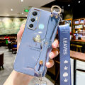 For Infinix Hot 11 Back Cover with Lanyard + Wristband Fashion Shiny Maple Leaf Plating Bumper Stand Holder Case Camera Protection Soft Silicone Mobile Phone Cases.