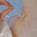 Y2K Crystal Bow Angel Wings Heart Pendant Necklace For Women Sweet Cool Girl Clavicle Chain Trendy Aesthetic Jewelry Accessories.