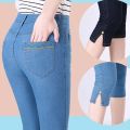 Korean Fashion Capri Blue Denim Pants Women Summer 2023 Vintage High Waist Jeggings Jeans Short Pencil Pants Breeches Leggings.