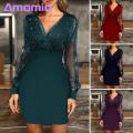 Mesh Splicing Dress V Neck Mesh Patchwork Evening Dress for Party Prom Women Dress.