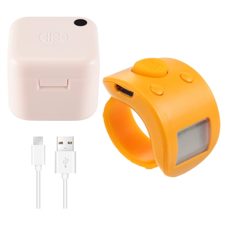 Mini Digital LCD Electronic Finger Ring Hand Tally Counter 6 Digit Rechargeable Counters Clicker-Yellow