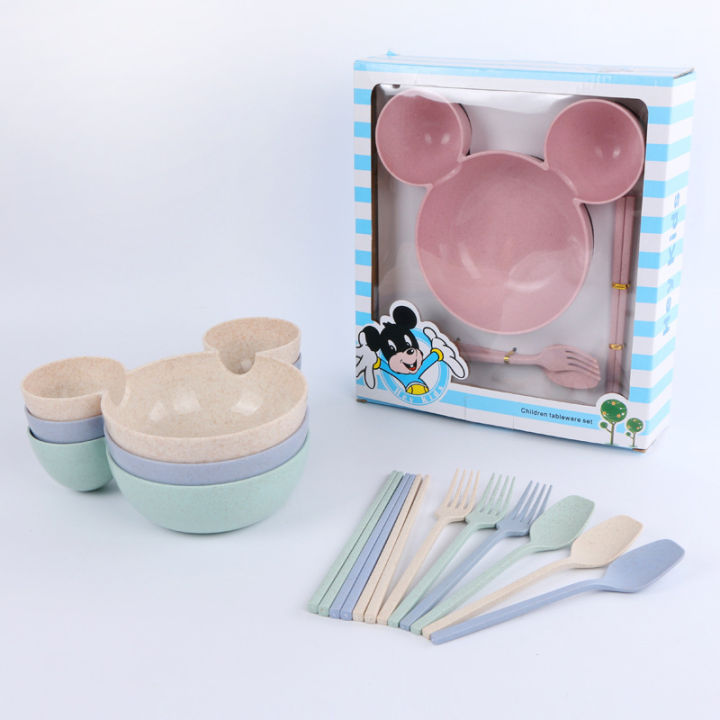 4Pcs/set%20Cartoon%20Kids%20Tableware%20Wheat%20Straw%20Dinner%20Plate%20Divided%20Meal%20Bowl%20Spoon%20Fork%20Chopsticks%20Lovely%20Feeding%20Plate%20Bowl%20Small%20Chips%20Snacks%20Dishware%20-%20Image%204