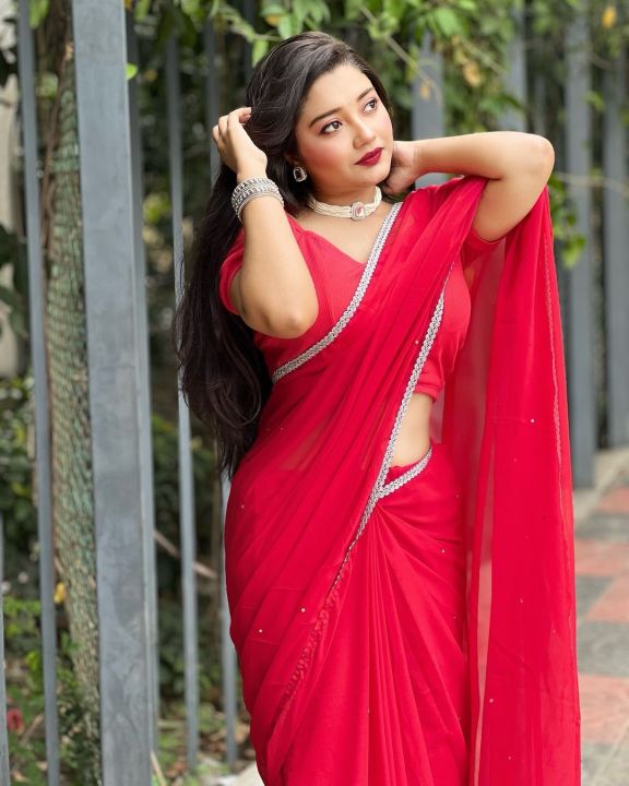 Exclusive Design Red Color Georgette lace and stone work Saree With Matching Blouse pis for women