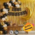 Eid Mubarak Decoration Combo Set with Golden Moon Foil, Backdrop, Metallic Balloon, EID Banner, Arch & More- (56 Pcs).