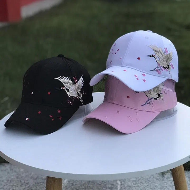 New%20Women's%20Hats%20Chinese%20Style%20Embroidery%20Crane%20Curved%20Brim%20Caps%20Fashion%20Versatile%20Baseball%20Cap%20Spring%20and%20Summer%20Sun%20Hat%20-%20Image%203