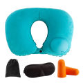 04 Pcs/set Soft Auto Inflatable Travel Neck Pillow Folding U-Shaped headrest + Eye Masks + Ear buds + Pouch Bag Foldable Soft Travel Pillow Massage for Sleeping Airplane Car Pillow Cervical. 