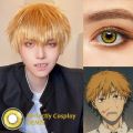 2Pieces Colorcon Color Contact Lenses Yearly Yellow Contact Lenses with Graduation Makima Cosplay. 