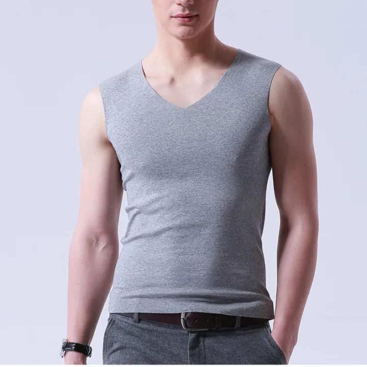 Modal%20Vest%20Men's%20Summer%20Wear%20Bottoming%20Skinny%20Hurdles%20Sports%20Ice%20Silk%20SeamlessVCollar%20SleevelessTThin%20T-shirt%20-%20Image%204