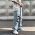Loose Street Style Straight Cargo Pants Jeans Men Fashion Brand Wide Leg Overalls Retro Trend Leisure Youth Denim Baggy.
