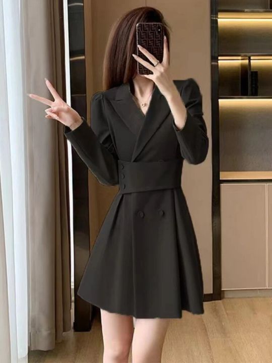 Office%20Lady's%20Long%20Sleeve%20Dresses%20Women%20Young%20Elegant%20Fashion%20Notched%20Autumn%20New%20Simple%20Chic%20High%20Waist%20Korean%20Version%20All-match%20-%20Image%202