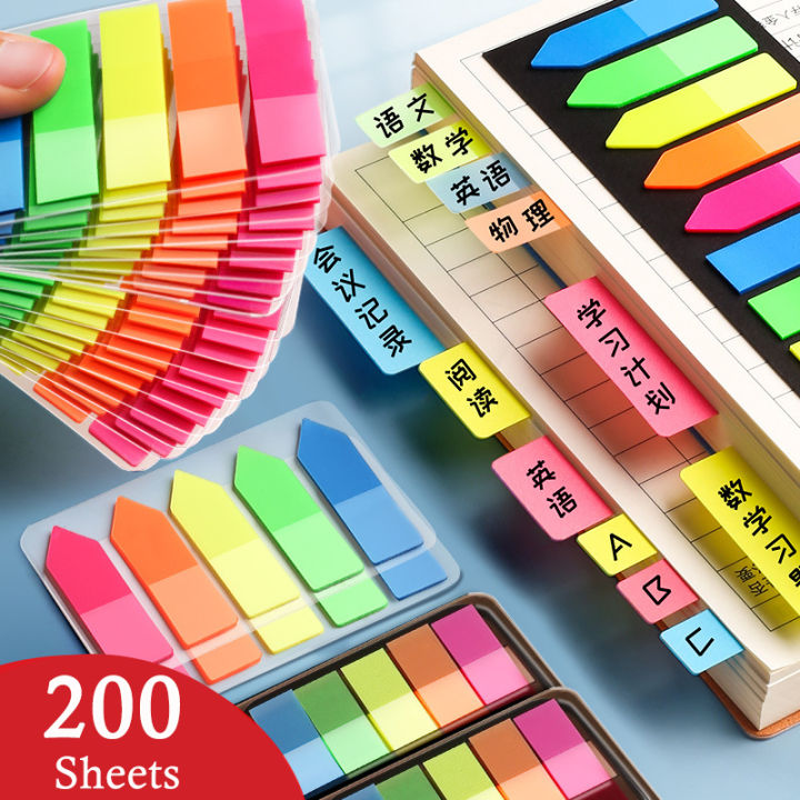 Color Fluorescent Note Label Paper Writable Mark Plastic Book Student Stationery Office Supplies