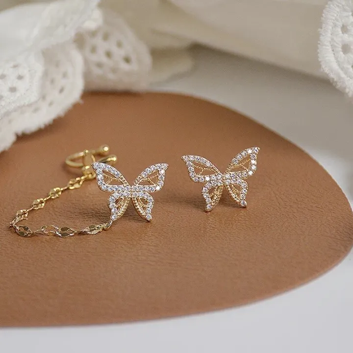 Trendy%20Butterfly%20Ear%20Cuff%20Stud%20Earrings%20for%20Girls%20Simple%20Stylish%20-%20Earrings%20for%20Women%20New%20Collection/%20Fashionable%20Clip%20Earrings%20for%20Girls%20-%20Ear%20Hook%20Rhinestone%20Chain%20Ear%20Clips%20Pierced%20Earring%20for%20Women%20-%20Image%204
