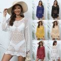 Large Size Beach Dress with Sleeve White Whole Summer Swimsuit Cover Up Hole Plus Tunic 2023 Sundress Coverup Outfits Mujer 3XL.