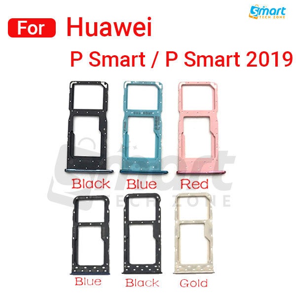 Support Tiroir Double SIM Et Micro SD Pour Huawei P Smart 2019 - Couleur Bleu Aurora - Neuf
