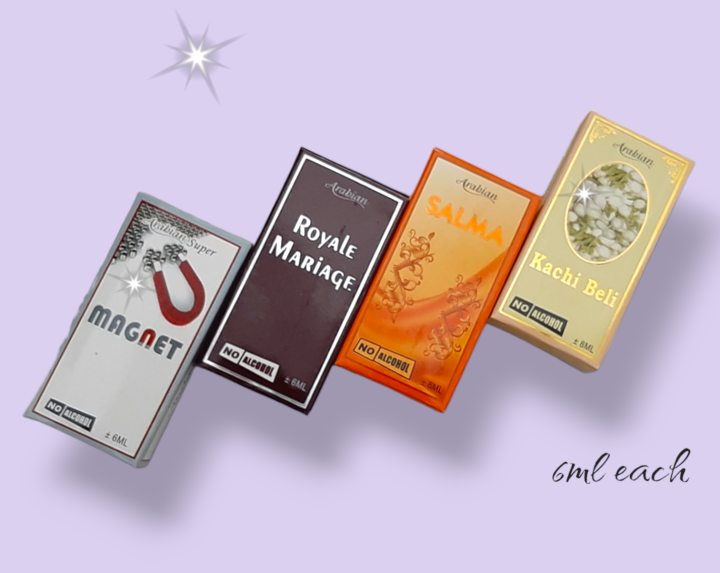 4 piece 4 different smell flavour Combo Al Arabian Super Attar Pack Non Alcoholic 6ml