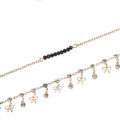 Cross-border hot selling foot ornaments European and American simple black crystal beads rhinestone bow 2-piece set double beach anklet women.