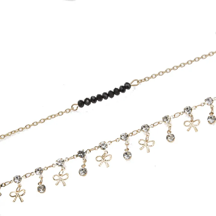 Cross-border%20hot%20selling%20foot%20ornaments%20European%20and%20American%20simple%20black%20crystal%20beads%20rhinestone%20bow%202-piece%20set%20double%20beach%20anklet%20women%20-%20Image%203
